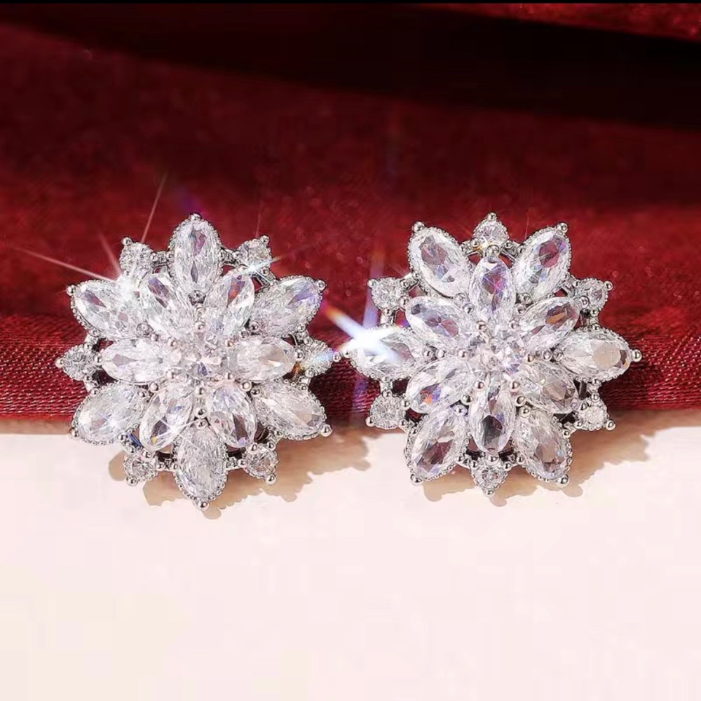 Silver Flower Cluster Earrings - Picture 5 of 8